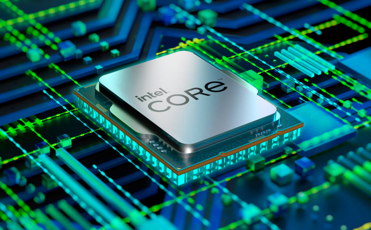 chip Intel di ultima generazione montato su una scheda elettronica
