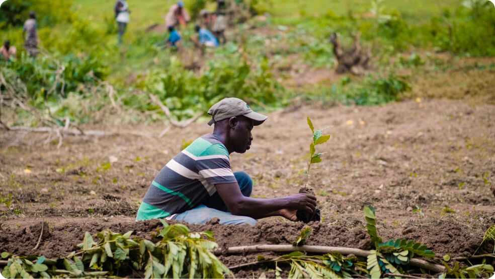coltivatore di Haiti inginocchiato