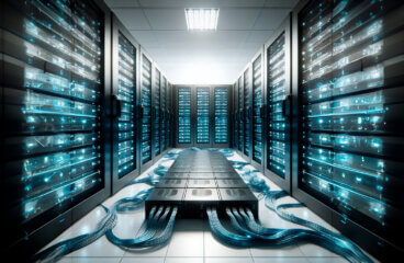 Realistic image of cloud computing and server, creata con Designer. Con tecnologia DALL·E 3.